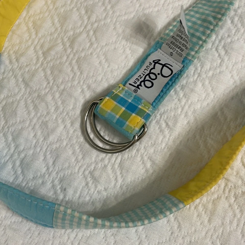 Lilly Pulitzer yellow blue womens plaid vintage d ring belt s small